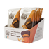 Display box of 12 Theo dark chocolate peanut butter cups on a white background