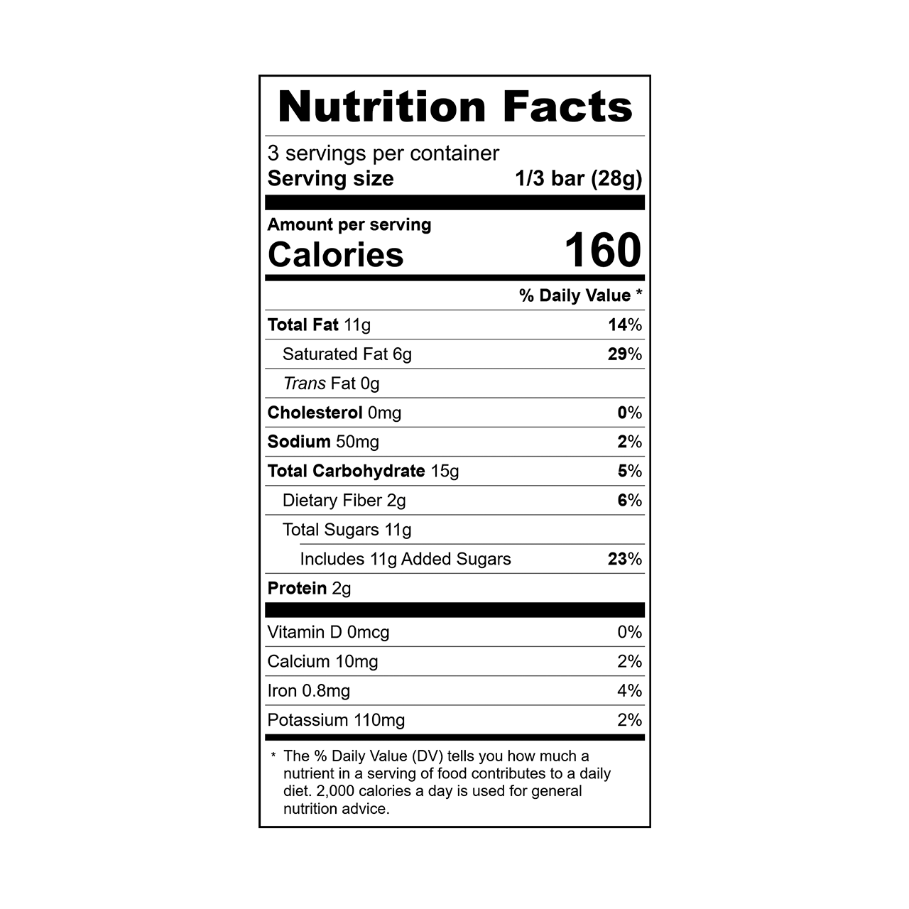 Nutrition facts label for Theo almond brittle crunch 55% dark chocolate bar