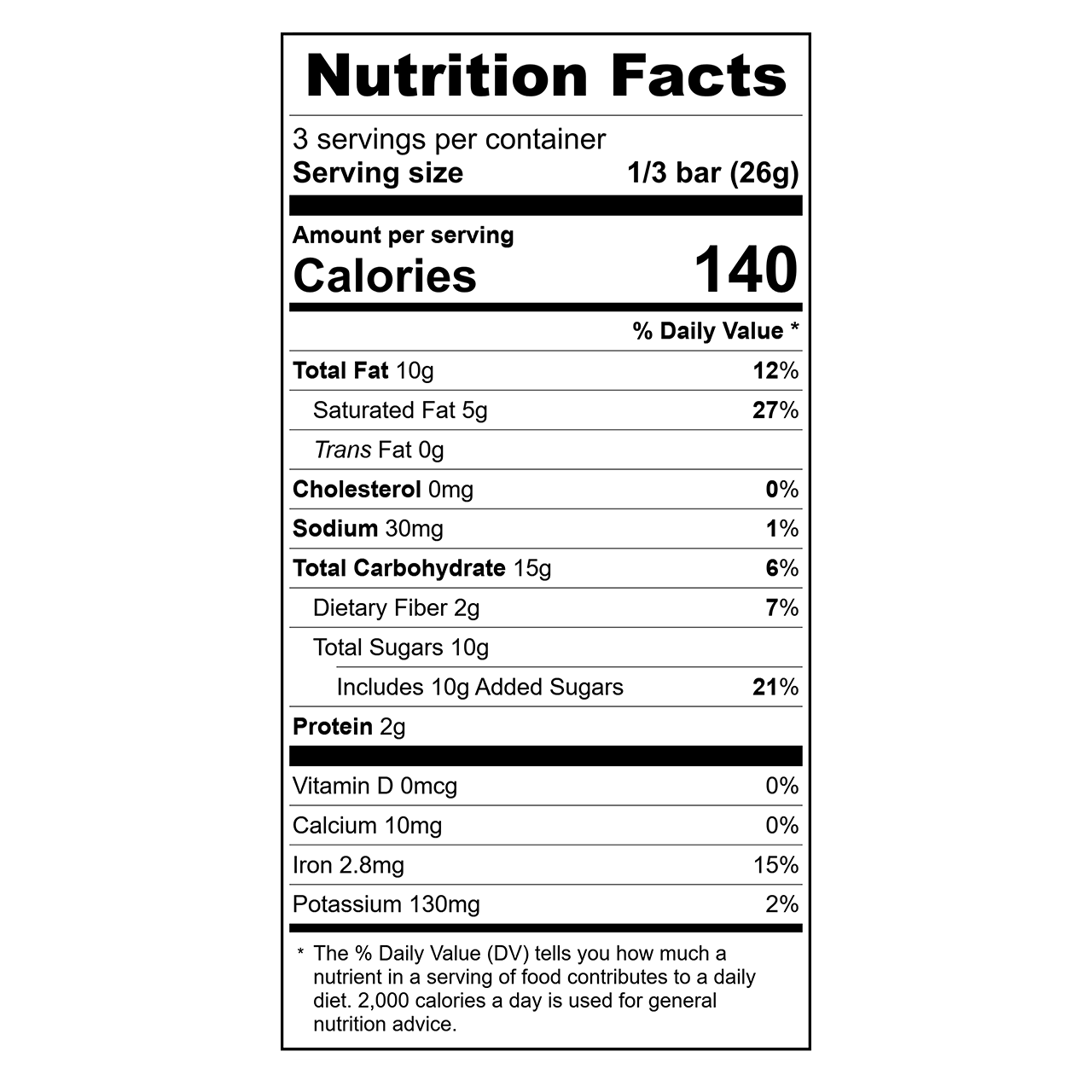 Nutrition facts label for a Theo Organic Nutcracker Brittle 55% dark chocolate bar