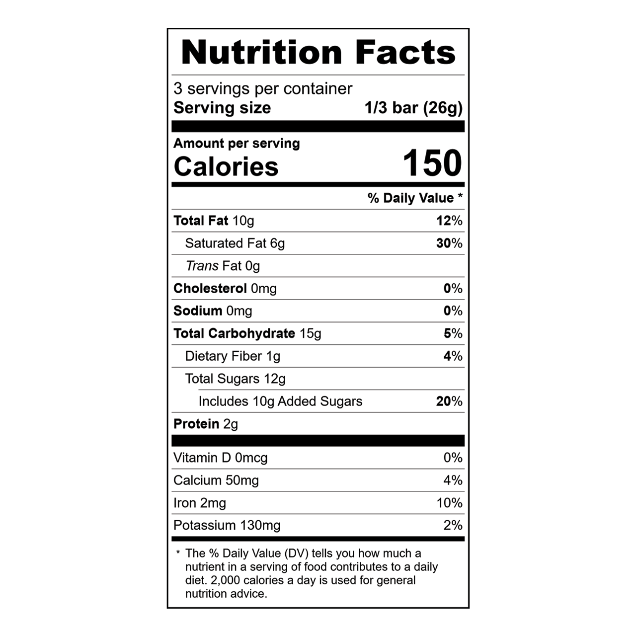 Nutrition facts label for Theo crème brélèe 45% milk chocolate bar