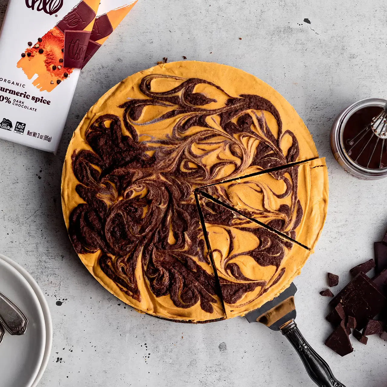 Vegan Chocolate Swirl Pumpkin Cheesecake