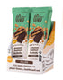 Box of 12 Theo Organic Peanut Butter Brittle filled with 70% dark chocolate on a white background