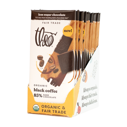 Box of 12 Theo Organic Black Coffee 85% Dark Chocolate bars