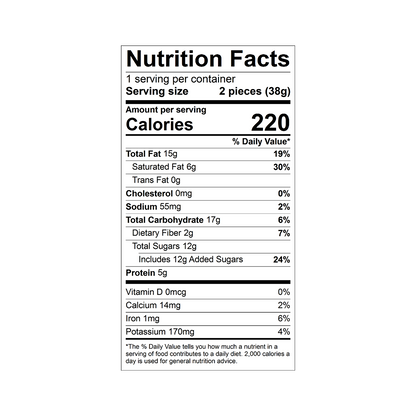 Nutrition facts label for Theo Organic Peanut Butter Cups with 55% dark chocolate