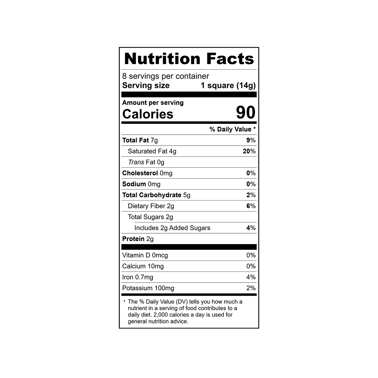 Nutrition facts label for a Theo organic extra bittersweet baking bar with 85% dark chocolate