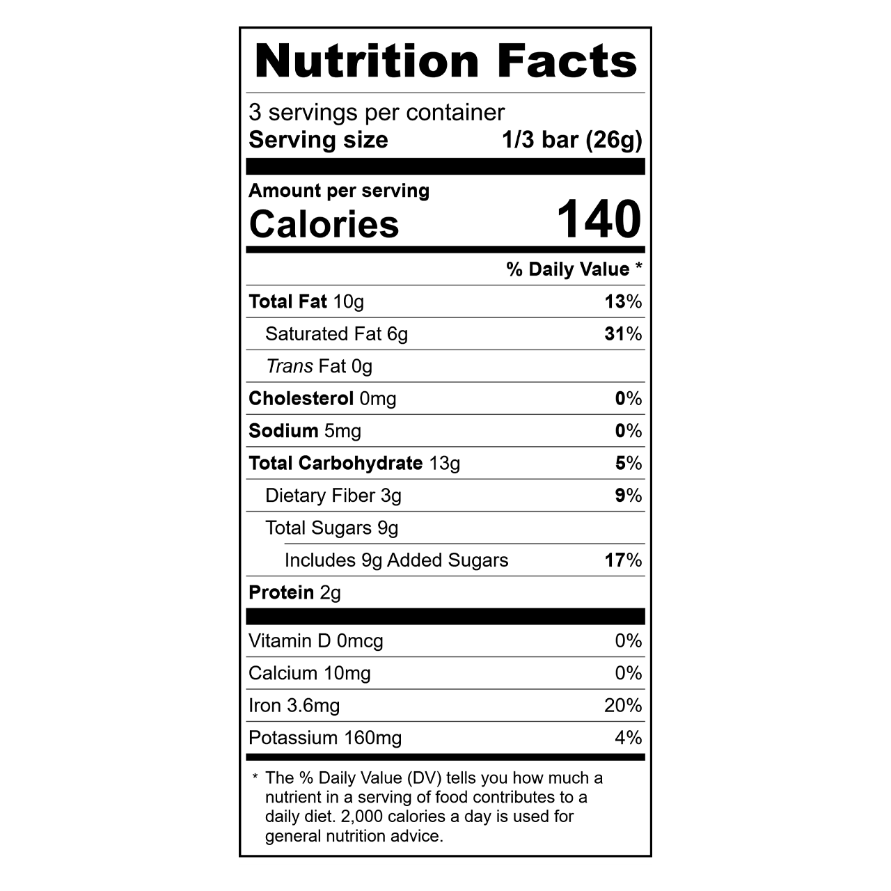 Nutrition facts label for Theo Gingerbread Toffee 70% dark chocolate bar