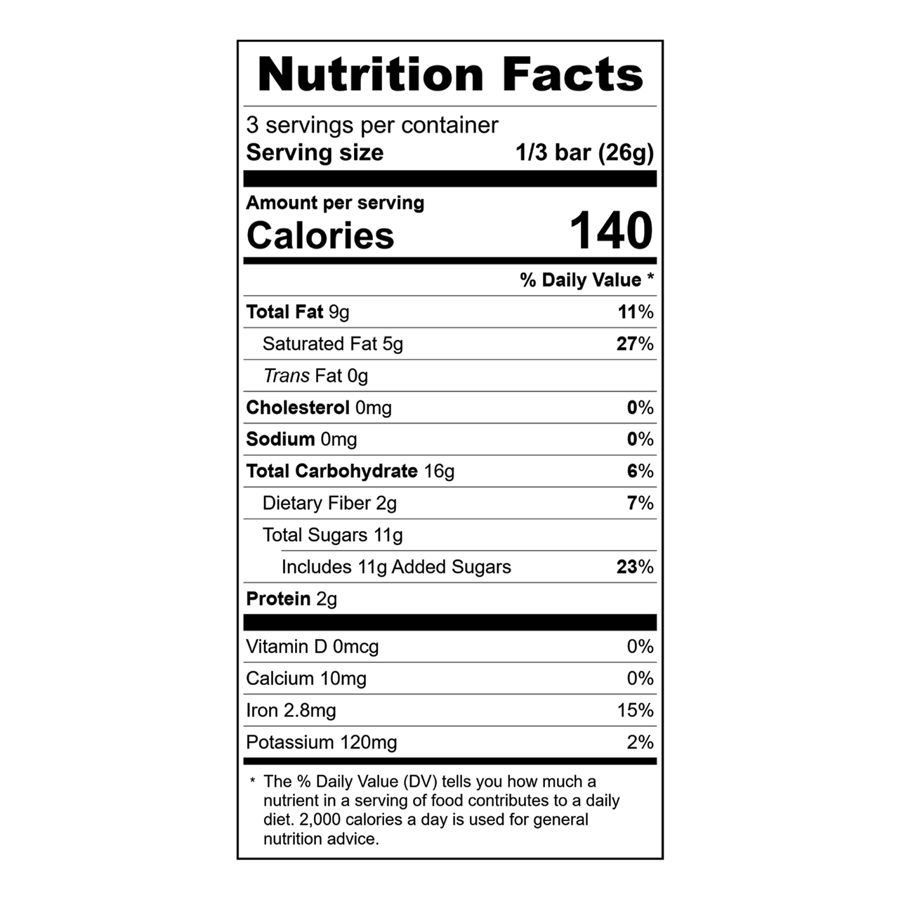 Nutrition facts label for Theo Sweet and Spicy 55% Dark Chocolate Bar