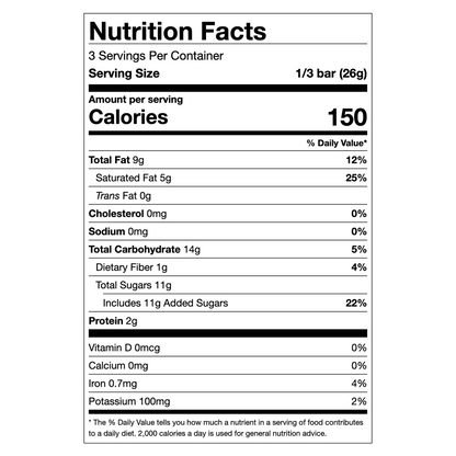 Nutrition facts label for Theo Sweet and Spicy 55% Dark Chocolate Bar