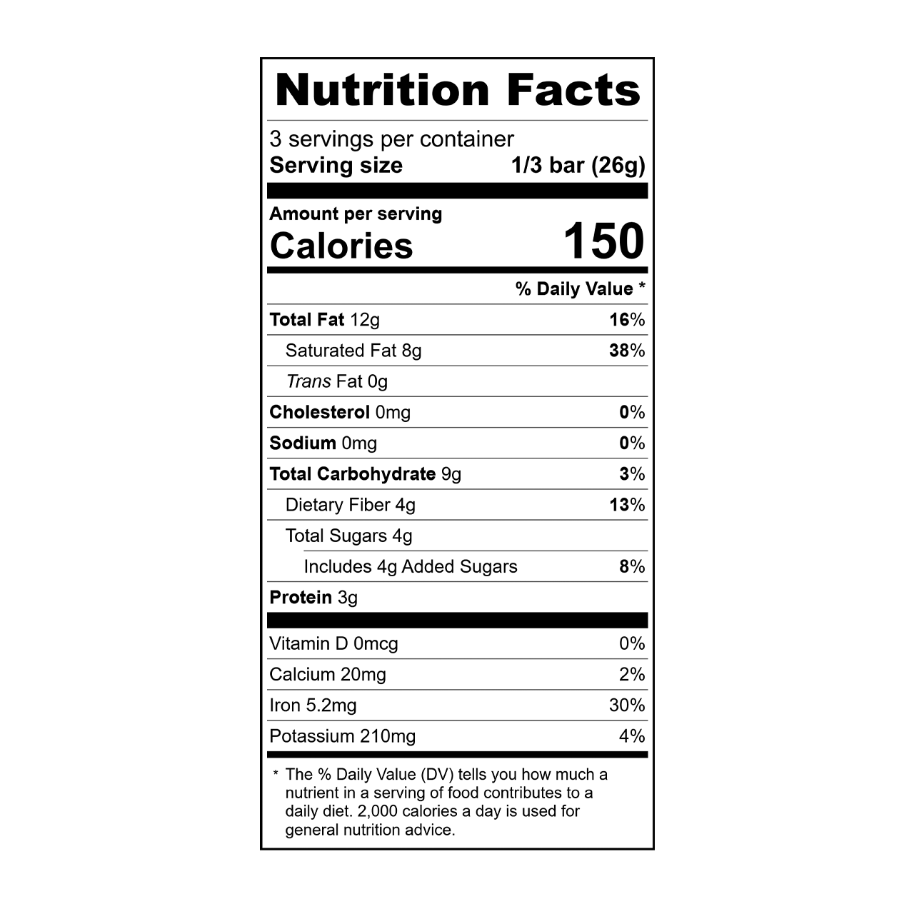 Nutrition facts label for Theo black coffee 85% dark chocolate bar