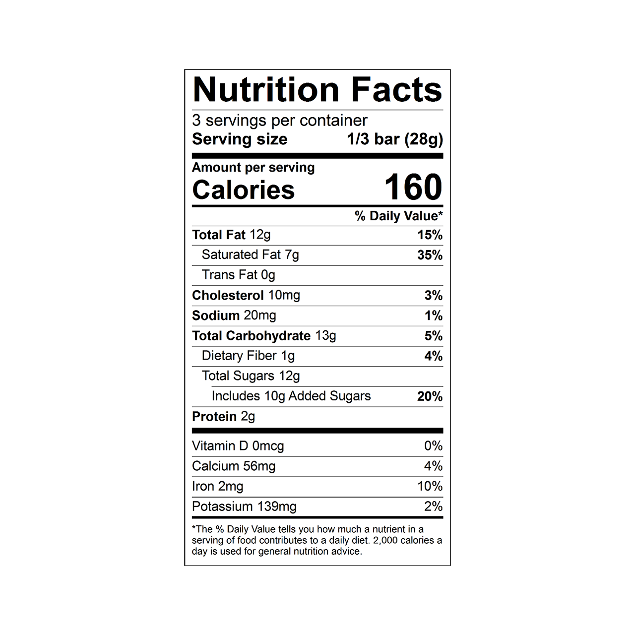 Nutrition facts label for a Theo Organic pure milk 45% chocolate bar