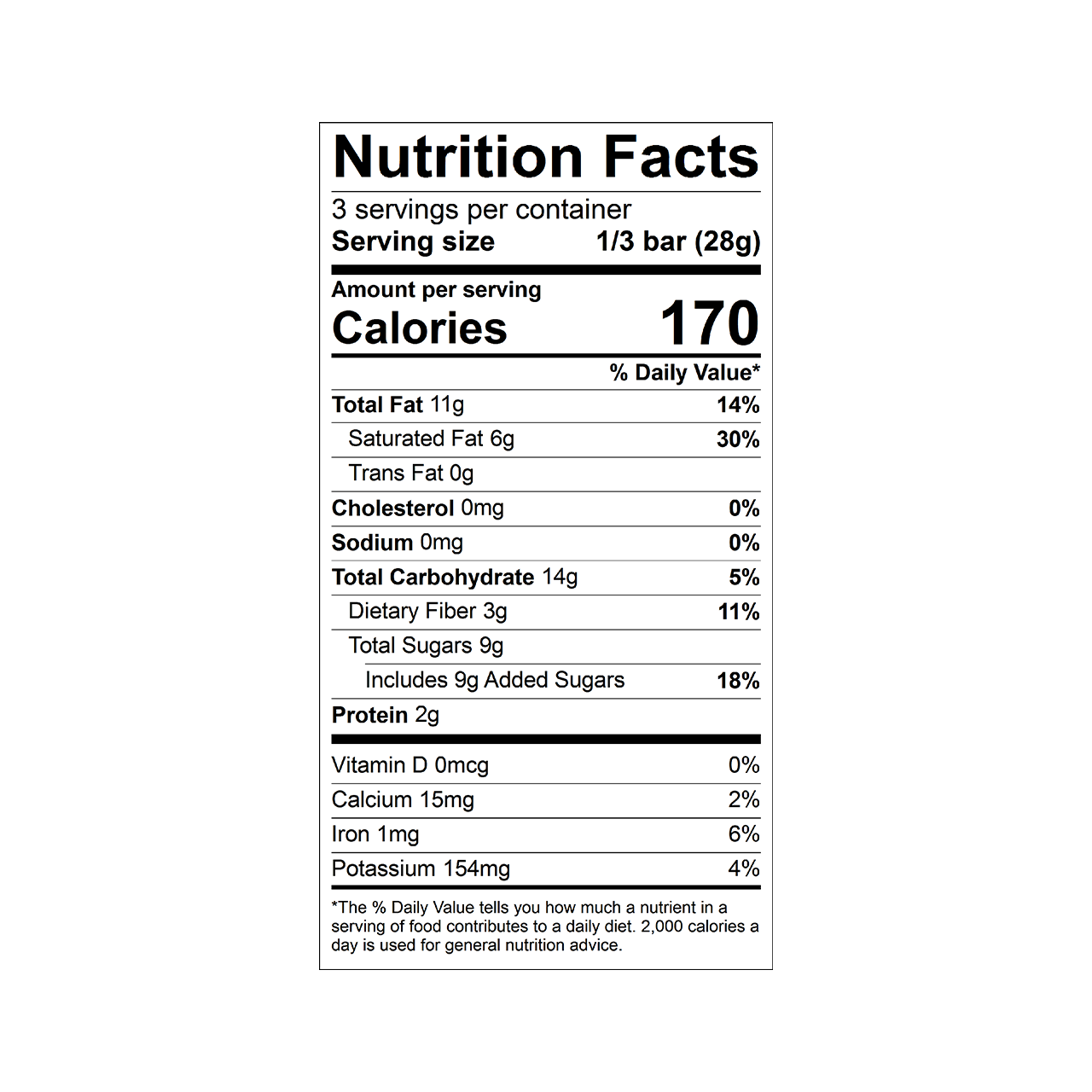 Nutrition facts label for a Theo Organic pure dark 70% dark chocolate bar