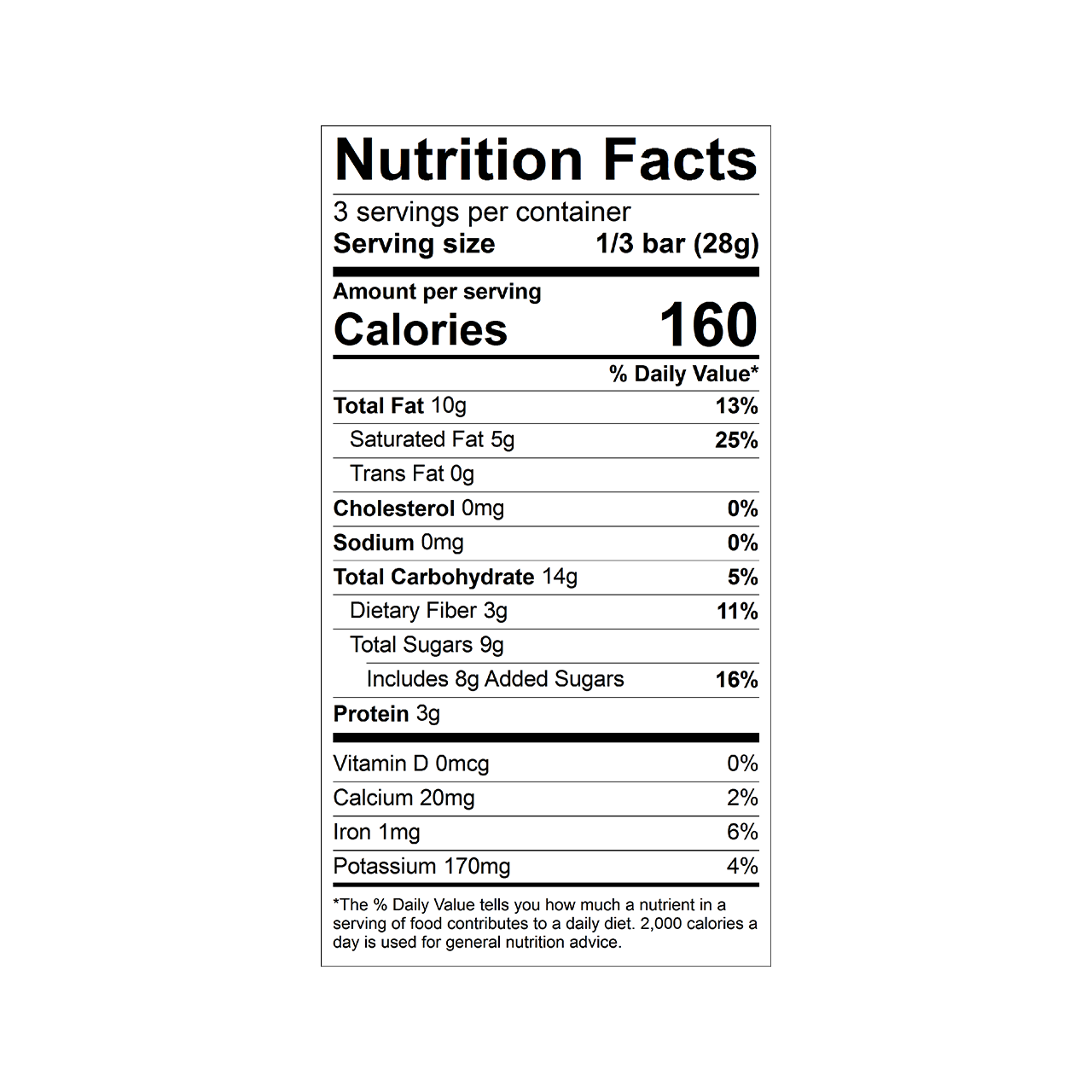 Nutrition facts label for Theo Organic Cherry Almond 70% Dark Chocolate bar