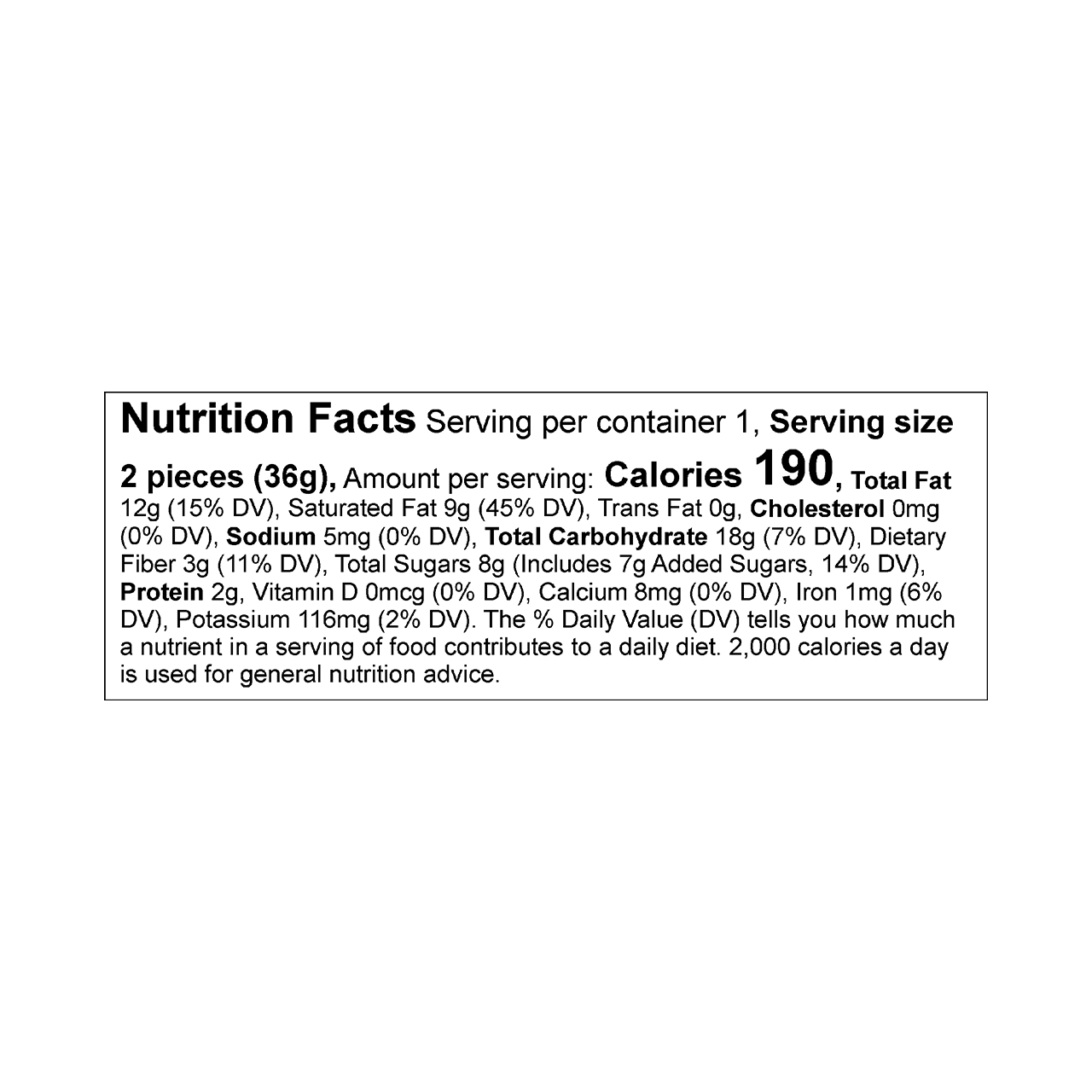 Nutrition facts label for Theo Organic Coconut Bites with 70% Dark Chocolate