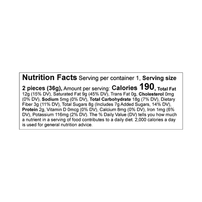 Nutrition facts label for Theo Organic Coconut Bites with 70% Dark Chocolate