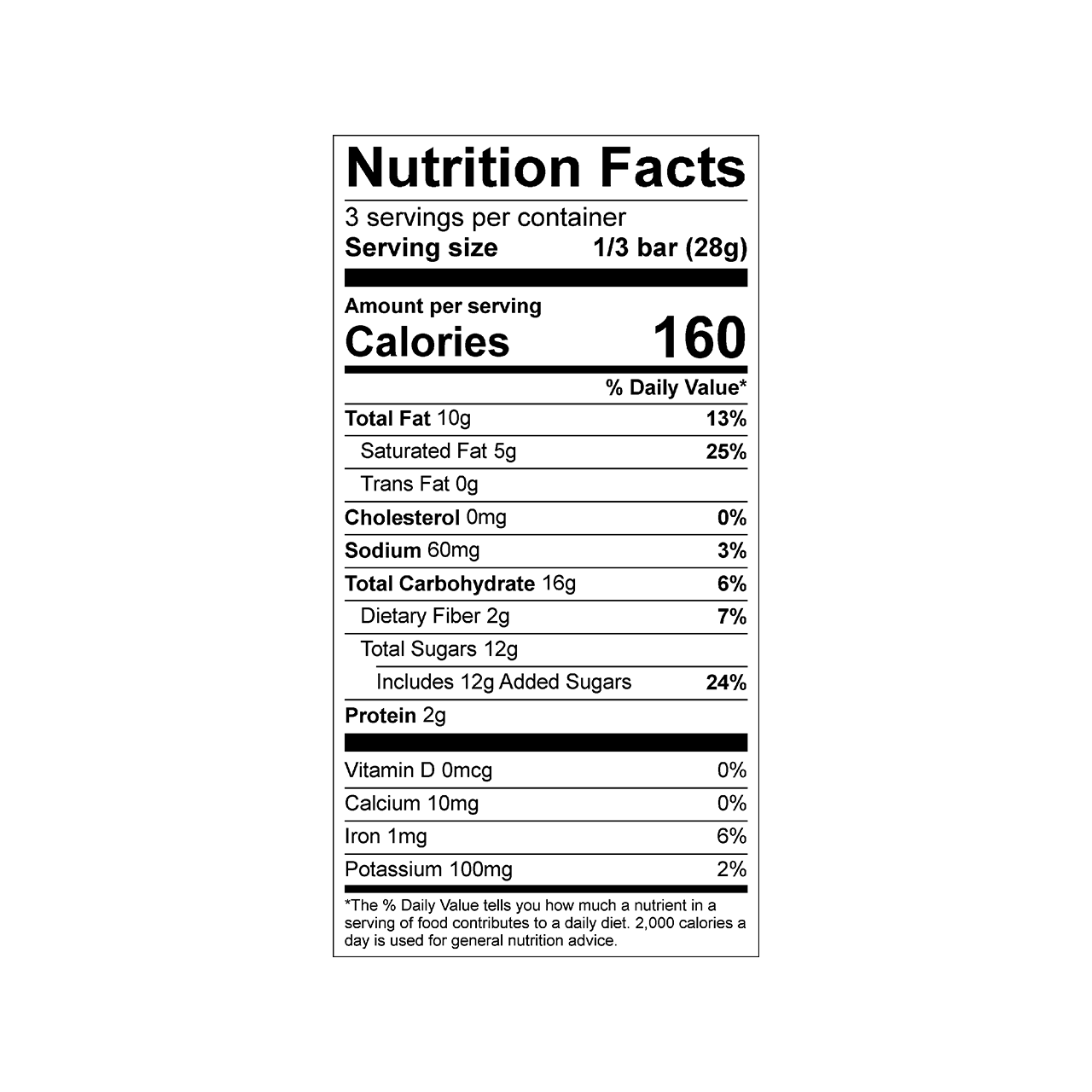 Nutrition facts label for a Theo salted toffee 55% dark chocolate bar