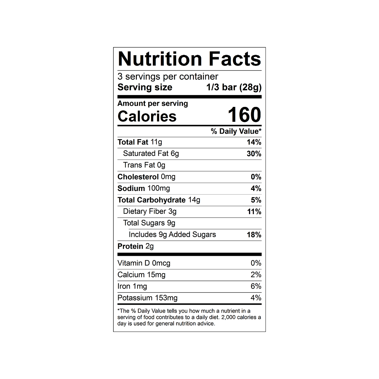 Nutrition facts label for a Theo Organic sea salt 70% dark chocolate bar