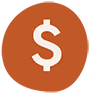 Icon of a dollar sign on a brown circle