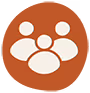 Icon with three people on a brown circle